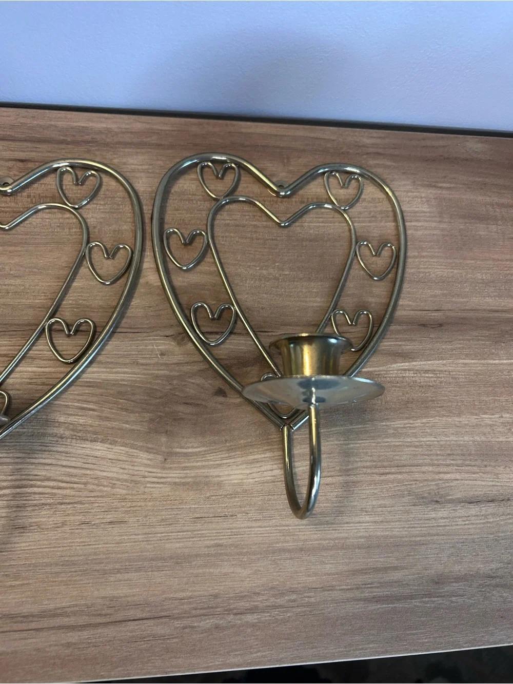Vintage Gold Heart Wall Candle Holders - Pair